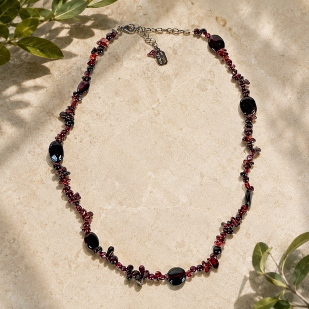 Vintage Garnet Chip Bead Necklace KALAN 925 Sterling Silver 18"